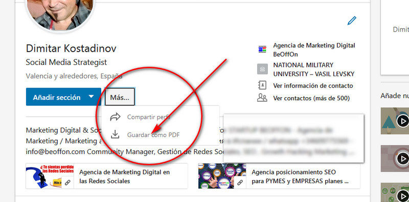 Guardar un perfil en formato PDF en LinkedIn